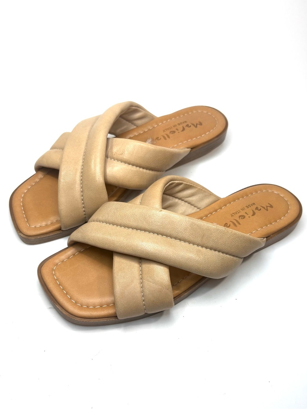 Mariella Tan Leather Slide Sandals | 8.5